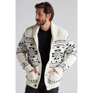 Lucky Brand Mens Cardigan Size M Southwestern Sherpa Lined Shawl Collar Sweater